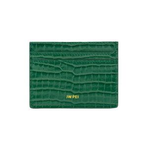NEW JW PEI Green The Card Holder Crocodile Pattern Vegan Leather Card Holder
